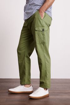 Green Relaxed Tapered Fit Linen Blend Cargo Trousers (M65074) | £28