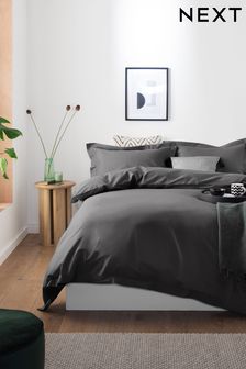 Charcoal Grey Oxford Edge Cotton Rich Oxford Duvet Cover and Pillowcase Set