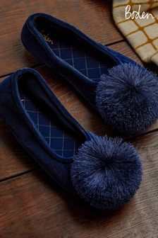 Boden Blue Pompom Slippers