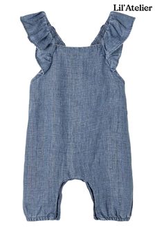 Lil'Atelier Baby Girls Blue Denim Frill Dungarees