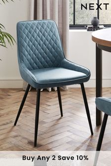 Set of 2 Arona Faux Leather Navy Blue Hamilton Black Leg Dining Chairs (M67548) | £260