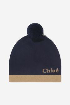 Chloe Kids Girls Knitted Bobble Hat in Navy