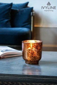 Ivyline Copper Christmas Metallic Copper Glass Tealight Holder