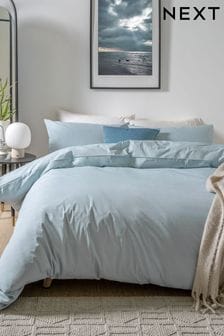 Soft Blue Cotton Rich Plain Percale Duvet Cover and Pillowcase Set