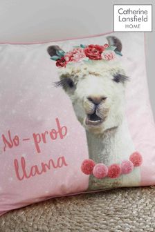 Catherine Lansfield Pink No Prob Llama Large Cushion