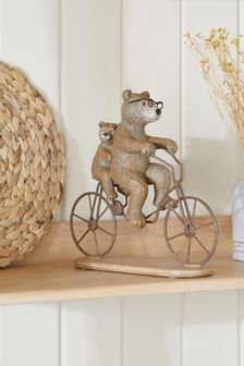 Brown Bertie Bear And Baby On A Bike Ornament