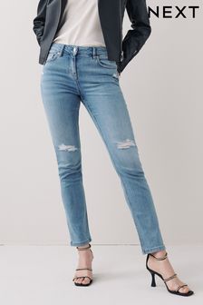 Mid Blue Slim Fit Ripped Detail Jeans (M70094) | £24