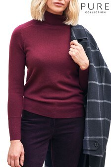 Pure Collection Red Cashmere Polo Neck Sweater