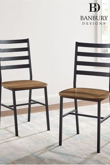 Banbury Designs Set of 2 Slat Back Metal and Wood Dining Chairs