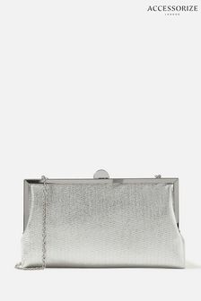 Accessorize Womens Silver Metallic Frame Clutch Bag