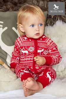 The Little Tailor Baby And Children's Red Reindeer Christmas Fair Isle Pattern All-In-One