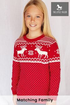 The Little Tailor Red Childrens Red Christmas Reindeer Fairisle Jumper (M70600) | £29