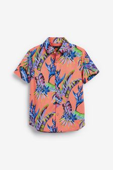 Peach Orange Hawaiian Short Sleeve Printed Shirt (3-16yrs) (M70713) | £12 - £17