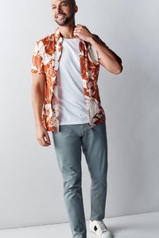 Rust Brown Floral Printed Short Sleeve Shirt (M71863) | £30