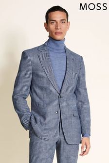 Moss Tailored Fit Light Blue Check Tweed Jacket