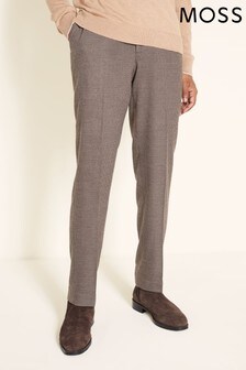 Moss Brown Tailored Fit Puppytooth Trousers