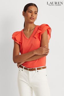 Lauren Ralph Lauren Orange Eudenia Short Sleeve Top