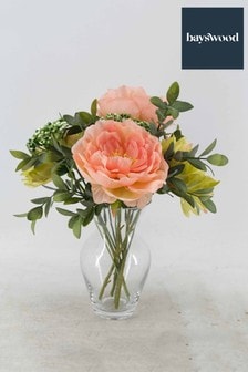 Bayswood Pink Faux Floral Roses And Hydrangers Posy In A Glass Vase