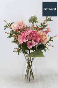 Bayswood Pink Faux Floral Bouquet in Glass Vase Bouquet