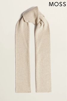 Moss Oatmeal Ribbed Lambswool Blend Scarf