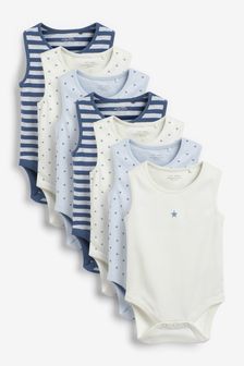 Blue/Navy Blue Star 7 Pack Baby Vest Bodysuits (0mths-3yrs) (M73160) | £16 - £20