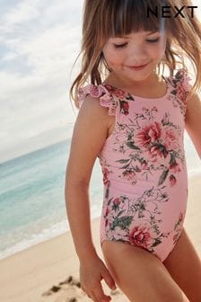 Baby Girls One-Piece Ruffle Swimwear Swimsuit Toddler Kids Beachwear Bathing Suit Summer Clothes with Hat 