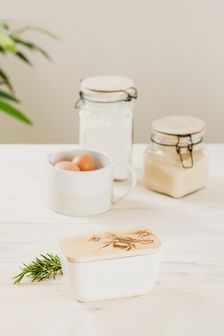 Scottish Made White Bee Oak and Ceramic Butter Dish