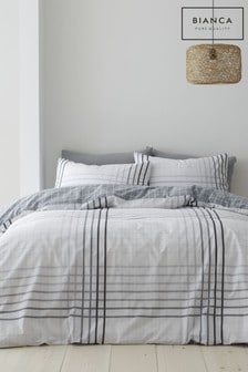 Bianca Grey Grid Check Egyptian Cotton Duvet Cover and Pillowcase Set