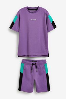 Short Sleeve T-Shirt And Shorts Colourblock Set (3-16yrs)