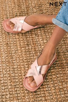 Rose Gold/Blush Pink Regular/Wide Fit Forever Comfort® Crossover Leather Sandals (M74440) | £24