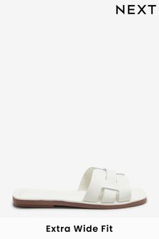 White Extra Wide Fit Forever Comfort® Leather Mule Flat Sandals (M74518) | £22