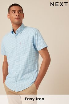 Bright Blue Gingham Regular Fit Short Sleeve Easy Iron Button Down Oxford Shirt (M74636) | £20