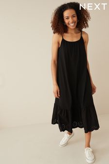 Black Broderie Hem Strappy Summer Dress (M74684) | £36