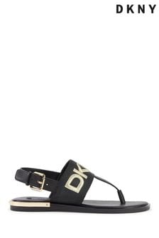 DKNY Black Amber Leather Slingback Flat Sandals