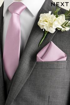 Pale Pink Slim Silk Wedding Tie And Pocket Square Set (M74725) | £22