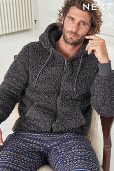 Charcoal Grey Zip Through Borg Loungewear Hoodie (M74911) | £32