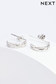Sterling Silver Feather Hoop Earrings (M75929) | £18