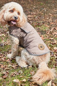 Mink Brown Waterproof Fleece Lined Dog Coat with Reflective Trim (M76419) | £14 - £22
