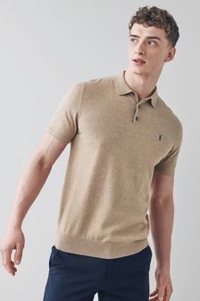 Oatmeal Natural With Stag Embroidery Knitted Polo Shirt (M76528) | £22