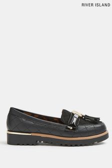 River Island Black Quilted Tassle Loafers