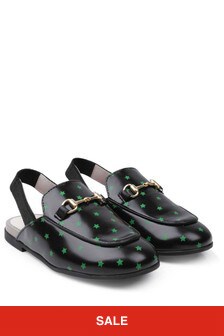 GUCCI Kids Shoes - Black Leather Slingback Star Shoes