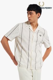 Fred Perry White Fine Stripe Revere Collar Shirt