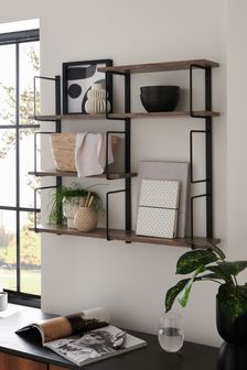 Black/Grey Contemporary Wood And Metal Wall Shelves