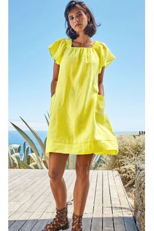 Flutter Sleeve Linen Mini Dress