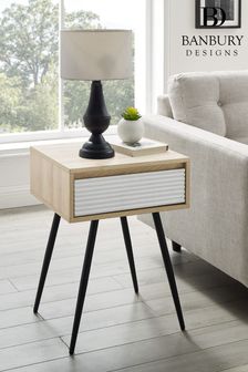 "Banbury Designs 18"" Fluted 1 Drawer Side Table  Solid White/Birch" (M79158) | £155