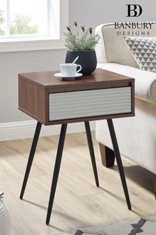 "Banbury Designs 18"" Fluted 1 Drawer Side Table  Solid White/Dark Walnut" (M79159) | £155