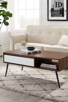 "Banbury Designs 44"" Fluted 1 Drawer Solid White Dark Coffee Table"