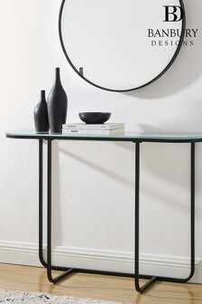 "Banbury Designs 44"" Curved Entry Table Glass Black"