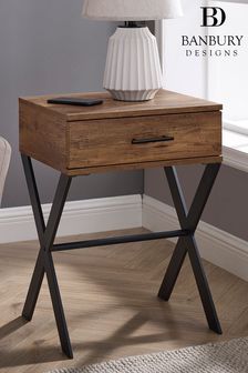 Banbury Designs 18" X Leg 1 Drawer Metal and Wood Side Table