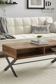 Banbury Designs 42" X Leg Metal and Wood Coffee Table